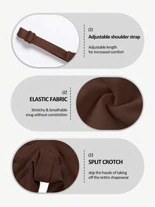 Plus Size Seamless Full Body Shaper Strappy Slimming Bodysuit With High-Cut Leg Tummy Control Shapewear For Women - Coffee Brown - View 2