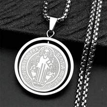 Rotatable St. Benedict Medal Necklace, Unisex, Stainless Steel Gold-Plated Chain Necklace, St. Benedict Jewelry - Necklace - View 3
