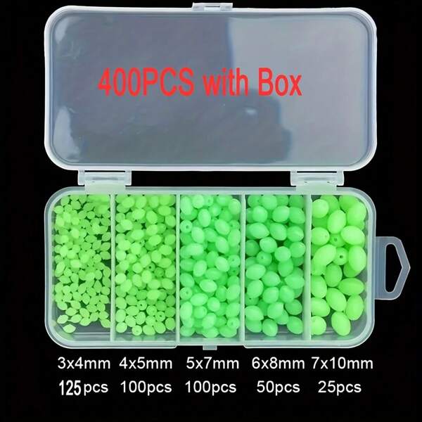 400pcs Glow-In-The-Dark Fishing Beads Kit - Luminous Acrylic Spherical Floats For Nighttime Angling, Ideal For Soft Baits & Rig Setups