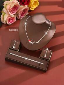 4pcs Elegant Jewelry Set: Rhinestone Earrings + Necklace + Bracelet, Suitable For Women's Wedding & Evening Wear, Valentine's Day Gift For Girlfriend