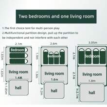 Portable, Durable, Thickened, Quick Assembly, Suitable For 4-12 People, 2 Bedrooms & 1 Living Room, With Storage Bag, Ventilation, Mosquito-Proof - Ideal For Outdoor Camping And Hiking!