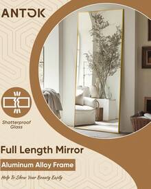 Antok Full Length Mirror, 58"X18" Floor Mirror, Floor Standing Freestanding Full Body Mirror With Stand For Bedroom, Hanging Mounted For Living Room Cloakroom Home Decor Back To School Room Decor School Supplies - 金色 - 查看 3