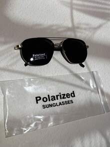 POLASUP 1 件装男士偏光飞行员金属框太阳镜，适合多季节，带图案的镜框，可调节镜腿，弹簧铰链，优雅，休闲，司机驾驶，钓鱼，夏季，黑色，金色，棕色，咖啡色，灰色 - 偏光雙橋方框飛行員 - 查看 4