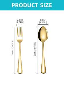 1010 经典不锈钢金色甜品勺叉四件套，适用于咖啡馆、奶茶店、甜品店、野餐、露营、婚礼、酒店等。沙拉/开胃菜/甜点叉，以及咖啡/茶/甜点/蛋糕/搅拌/水果/冰淇淋勺 - 可放入洗碗机清洗，不锈钢餐具，金色餐具 - 金色 - 查看 2