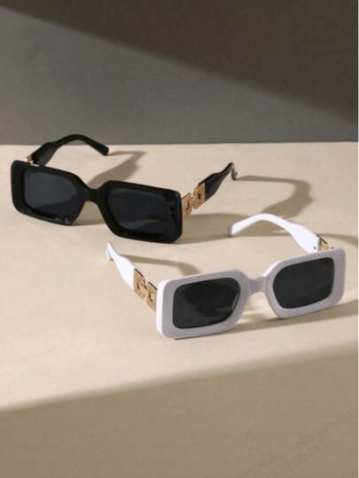 2 piezas Gafas de moda unisex con borde metálico, estilo europeo y americano, montura grande retro para atuendos al aire libre, opciones de color