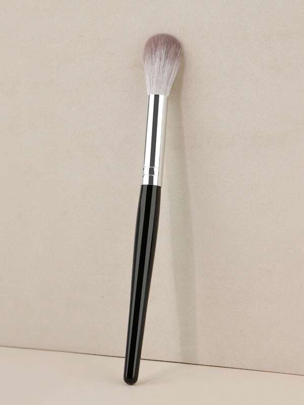 1pc Flame Design Highlighter Blush Brush, Black Metallic Handle, Suitable For Cheek Makeup, Contour Makeup, Loose Powder, Cream, Mineral Or Pressed Blush, For Beginners