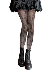 Women's 1pc Sheer Mesh Pattern Tights High Waist Fashionable Streetwear Fishnet Stockings