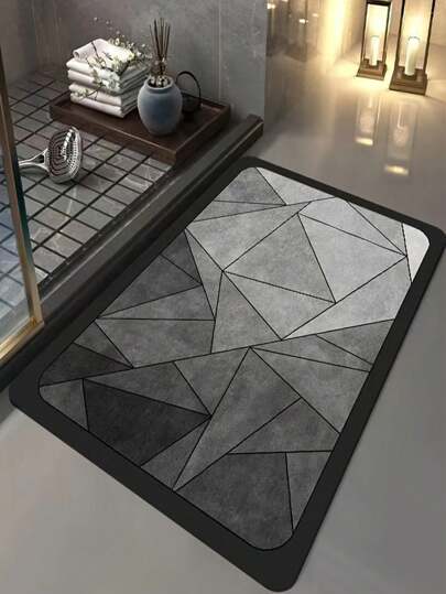 1pc Creative Geometric Space Pattern Silica Gel Bath Mat - Quick Drying, Absorbent Silica Gel Floor Mat, Around 3mm Thick, Super Soft, Absorbent, Lightweight Woven Polyester Rectangle Design, Durable & Comfortable, Suitable For Shower And Bathroom Entrance, Durable Woven Bathroom Floor Mat, Bathroom Rug