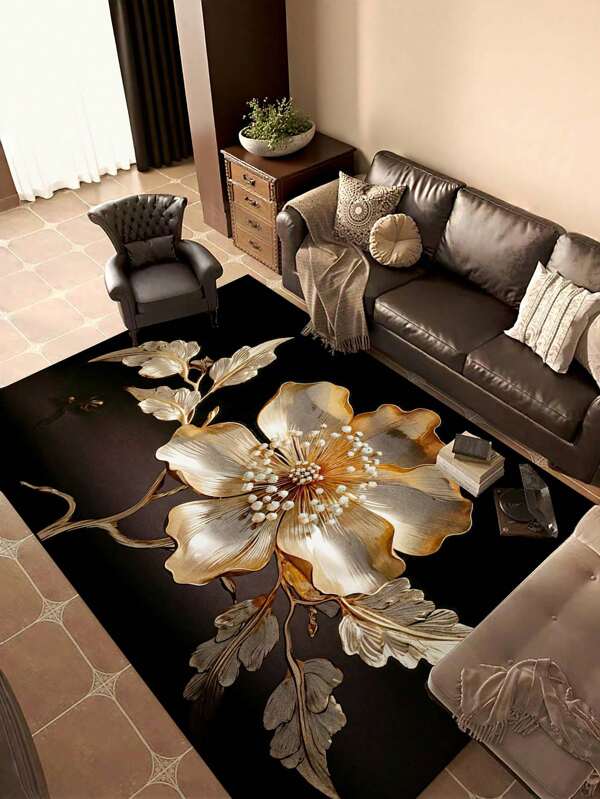 1 Piece Black Carpet With Vibrant Prints Water Absorbent Anti Slip And Machine Washable Made Of 100% Polyester Stain Resistant And Easy To Clean Suitable For Indoor Home Decor In Bedroom Dining Room Home Theater Living Room Etc Back To School