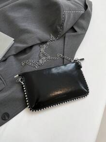 Bolsa feminina vintage de cor sólida com relevo, patchwork, contas, alça de corrente, transversal para compras/deslocamento