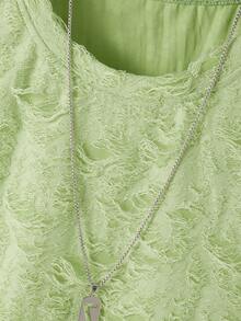 Men's Vintage Texture Ripped Design Casual Sleeveless Top, Spring/Summer - Green - View 3
