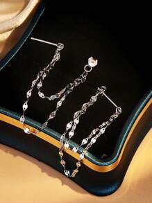 BALMORA 1 Pair Of S925 Silver Lip Chains With Tassel Earrings At The Front And Back, Simple, Stylish And Elegant Earrings, The Best Gift For Friends To Wear On A Daily Basis