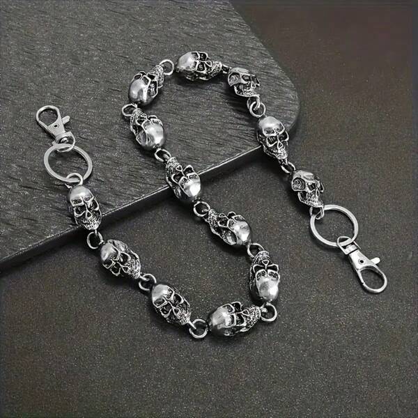 Accesorii de modă gotice pentru motocicliști, 1 buc lanț lung pentru talie bărbătească retro greu cu schelet și lanț pentru portofel, material din aliaj de înaltă calitate