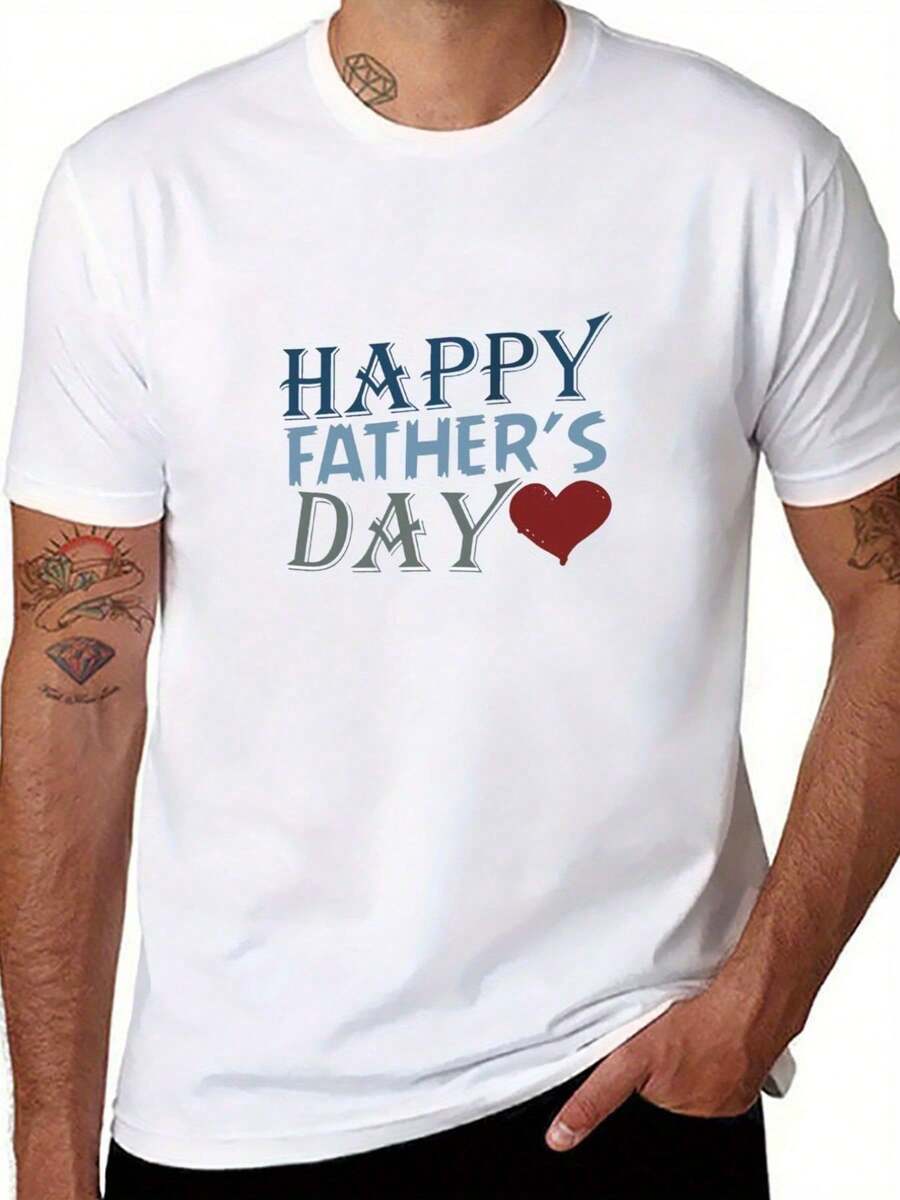 1pc DAD Happy Father'S Day Creative Graphic Printed Short Sleeve Round Neck Summer Outdoor Man'S T-Shirt - White - View 1