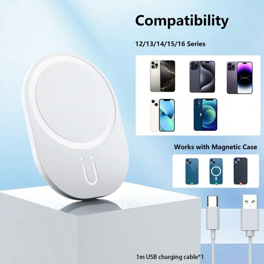 15W Car Mount Phone Holder Wireless Charger, Magnetic Wireless Charging Compatible With Apple Devices Suitable For Office, Dorm, And Home Nan - White - View 1