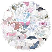 50pcs Angelic Wings Themed Stickers, Cute Cartoon Minimal Style For DIY Decor , Back To School Gifts