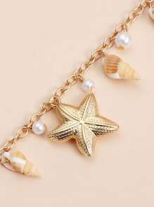 Summer Sexy Beach Body Chain Necklace With Shell And Starfish Pendants, Multi-Layer Waist Chain For Casual/Beach Outfits
