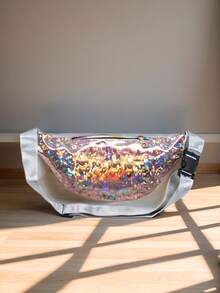 DareSee 全息双拉链腰包 斜挎包 音乐节 Y2K 节 返校季 秋冬季礼物 音乐节 - 香檳色 - 查看 3