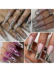 XEIJAYI 3pcs Metallic Painted Nail Gel Polish Nail Art Creative Elastic Metallic Painted Glue Painting Drawing Polish Emboss UV Gel Sculpture Design, Magic Mirror Effect, For Manicure DIY - 金色銀色玫瑰金3pcs - 查看 7