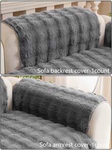 1pc Plush Stitching Sofa Cushion, Simple Style Soft, Anti-Slip And Dirt-Resistant Sofa Pad For All Seasons - Grey - View 4