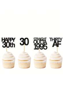 12/24pcs/Set Glitter Black 1995 1985 1975 Cupcake Toppers, Happy 30th/40th/50th Birthday Party Cake Decorations