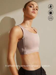 1pc Women Chest Binder Microshaping Bra, Flattening Large Bust, Invisible Side Buckle Sports Vest Chest Wrap Shaping Top - Dusty Pink - View 5