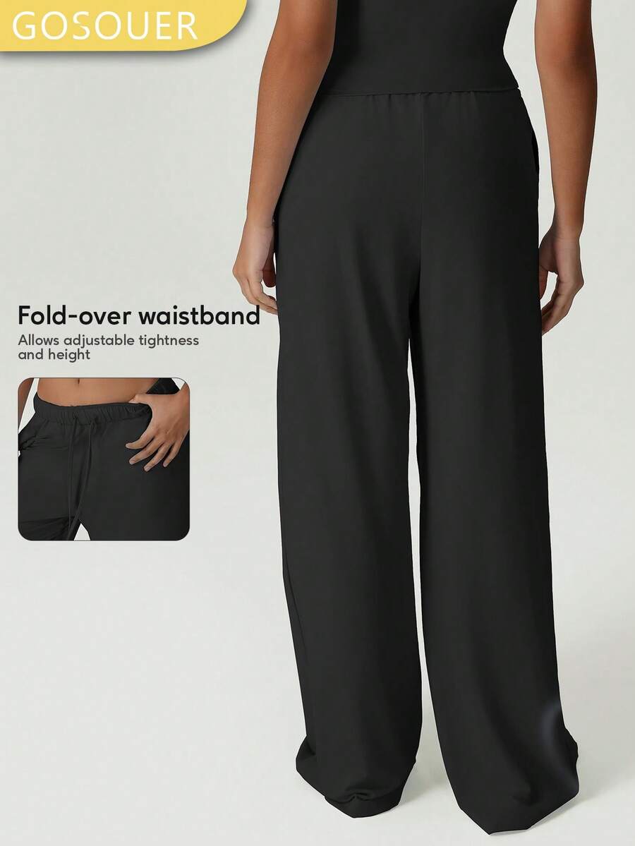 GOSOUER 女士夏季轻薄透气腰部抽绳直筒裤休闲运动慢跑裤