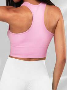 Yefecy Reggiseno sportivo a coste basic e tinta unita, senza anella in acciaio, reggiseno sportivo antishock con arricciatura, abbigliamento sportivo da donna, adatto per primavera ed estate