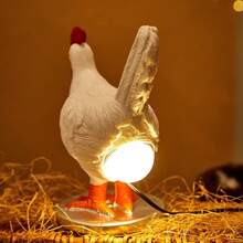 Rooster Night Light With Egg-Shaped Bulb, Interesting Design, Natural Warm Light, Home Decor Gift - 暖白色 - 查看 3