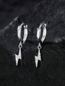 1 Pair Punk Minimalist Zirconia Lightning Stud Earrings, Hypoallergenic Fashion Unisex Earrings, Suitable For Christmas, Jewelry Gifts, Parties, New Year, Valentine's Day - Silver - View 4