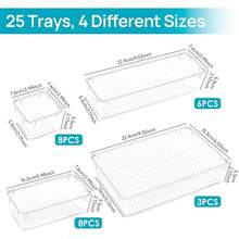 9/25pcs Clear Plastic Drawer Organizer Set, 4 Sizes Multifunctional Bathroom And Vanity Drawer Organizer Trays, Makeup, Kitchen And Office Storage Box  Decorations   Autumn Decor Festival Decor Room Decor Home Decor Fall Decor Bedroom Decor - trắng - Xem 7