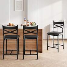 Bar Stools Set Of 2 / Set Of 4, Upholstered Bar Chairs With Back And Metal Legs, Counter Height Barstools For Kitchen Island, Faux Leather Cushion, Easy Assembly - Black - View 6