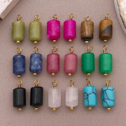 2pcs Natural Stone Pendants Column Stainless Steel Natural Stone Pendants For Earring Necklace Bracelet Jewelry Making 6x10mm