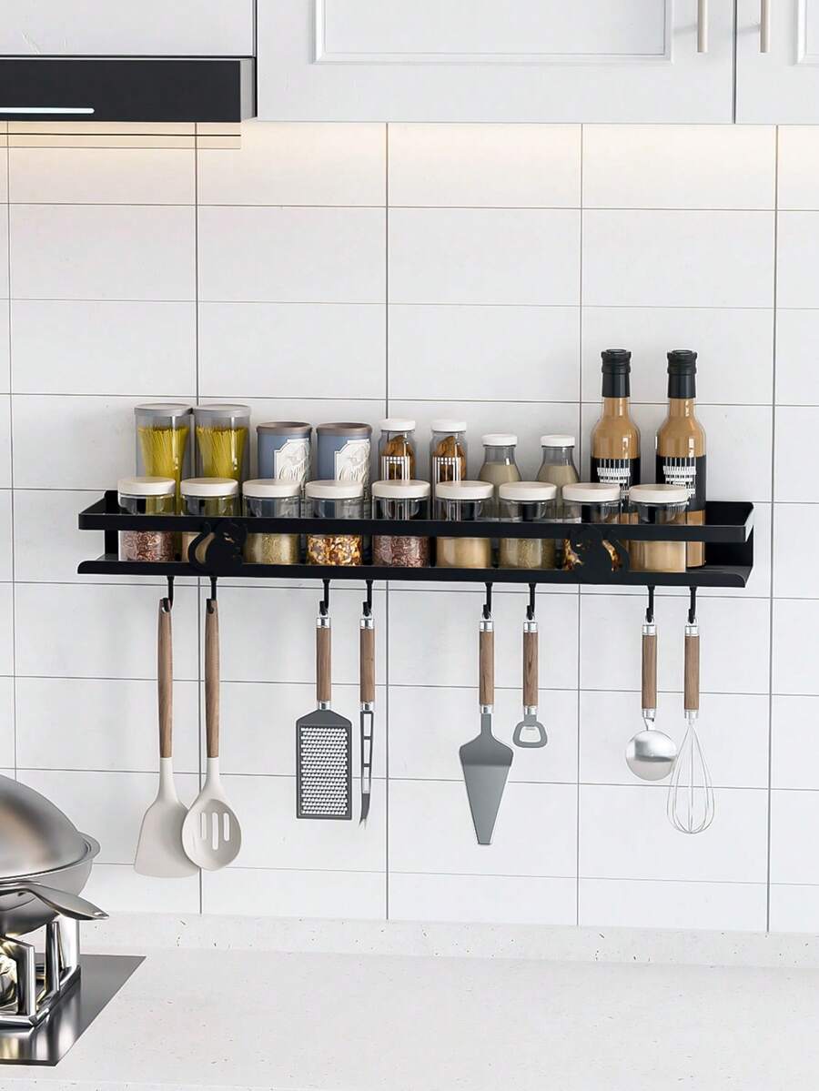 1个免钻孔壁挂式调料架，多功能调料、调味料及浴室收纳架，农舍风格厨房装饰，厨房用品，厨房配件，厨房工具