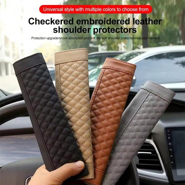 Car Seat Belt Shoulder Cover Leather Embroidery Wear-Resistant Non-Slip Leather Cover Car Interior Decoration Products