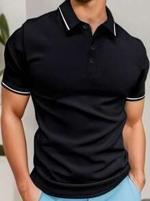 Plus Size Men Short Sleeve Polo Shirt, Vintage Basic Style, Fashion