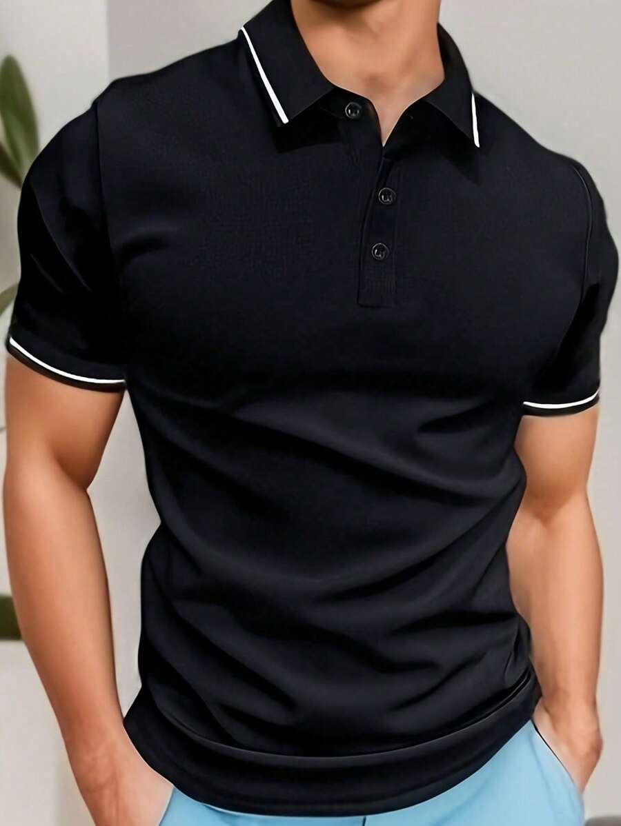 Plus Size Men Short Sleeve Polo Shirt, Vintage Basic Style, Fashion