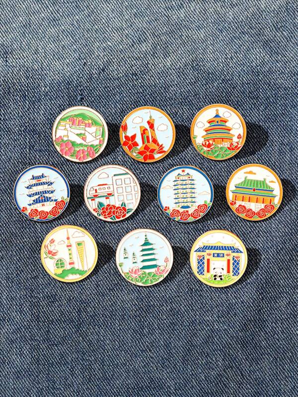 11 pièces Broche paysage touristique de ville, insigne créatif en alliage de scène de ville de voyage national, souvenir touristique, accessoire d'épinglette pour vêtements, sac, sac à dos pour l'école