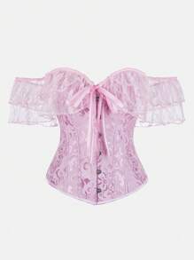 Women's Off Shoulder Jacquard Waist Corset Lace Strap Tops, Suitable For New Year Party, Valentine's Day, Holiday, Halloween Costume