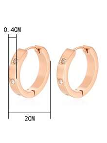 1pair Exquisite Stainless Steel Cubic Zirconia Decor Hoop Earrings For Women For Daily Decoration - 玫瑰金色 - 查看 4