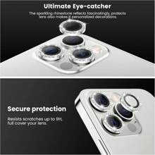 Juego de películas protectoras de templado para lente de cámara con decoración de imitación de de roca compatible con iPhone 12/12 Mini/12 Pro/12 Pro Max, iPhone 13/13 Mini/13 Pro/13 Pro Max, iPhone 11/11 Pro/11 Pro Max, iPhone 14/14 Plus/14 Pro/14 Pro Max, iPhone 15/15 Plus/15 Pro/15 Pro Max