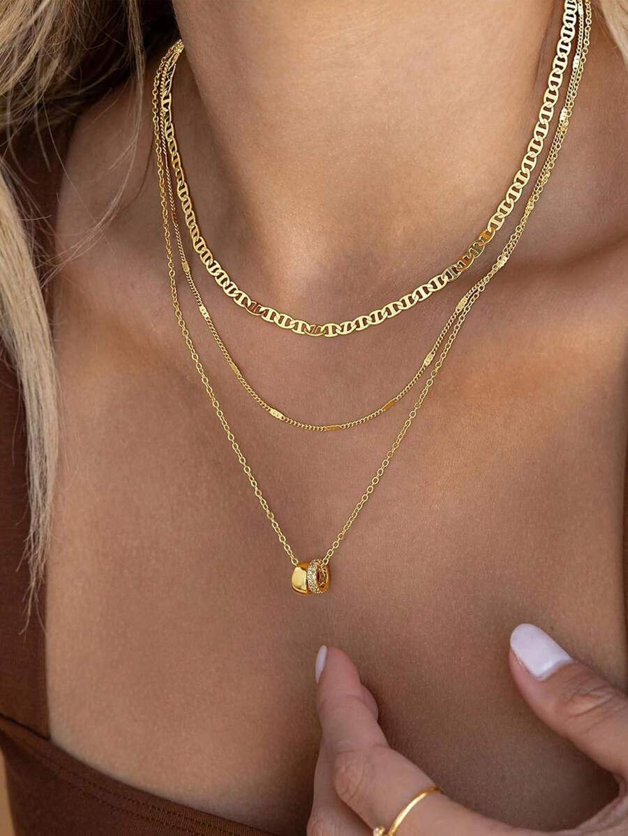Layered Necklaces For Women - 14K Gold Plated Necklace, Dainty 3Pcs Layered Stacked Necklace, Circle Chain Necklaces, Non Tarnish Waterproof Jewelry, Birthday Gifts Mothers Day Gift