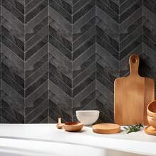 3D Fischgrätmuster Wandaufkleber, Küchen Aufkleber, selbstklebend, teilbar, kratzfest, wasserfest, leicht zu reinigen, geeignet für Spritzschutz/Wandrenovierung/Badezimmerwand Dekorationen und Esszimmer Dekorationen, Ihr guter Helfer für die Küche - Dunkelgrau - Übersicht 5