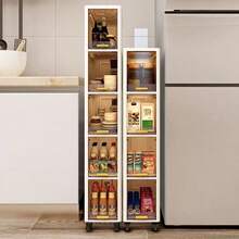 1 قطعة خزانة تخزين ضيقة الفواصل مقسمة إلى 20 حجرة - منظم تخزين ذو 3/4/5 طبقات مقلوبة العلوي مزود بعجلات، مناسبة لغرفة السكن والمعيشة والنوم والمطبخ لتخزين الوجبات الخفيفة والضروريات اليومية وأدوات المطبخ