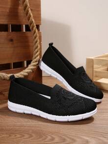 Giày lười đế bằng thêu thoáng khí mùa thu/đông, giày lười mũi tròn nhẹ màu nâu mới mùa hè, thời trang đa năng và thoải mái, giày thể thao dành cho nữ - màu đen - Xem 7