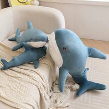 1个逼真鲨鱼毛绒玩具，柔软填充，虎鲨玩偶，大白鲨抱枕，腿枕，儿童玩偶，生日/圣诞节/情人节礼物 - 藍色 - 查看 2