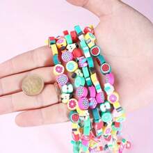 220/110 piezas Juego de cuentas de arcilla de verano con estampado de frutas aleatorio de 10 mm, charms de arcilla polimérica para hacer pulseras, collares y joyería