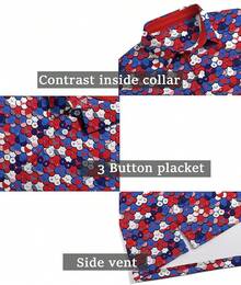 Men's Golf Shirts Short Sleeve Moisture Wicking Performance Print Patterns Casual Collared Golf Polo Shirt For Men-2025 - 紅 白 藍 - 查看 3