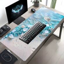Alfombrilla de ratón azul con estrellas de purpurina, alfombrilla de escritorio grande con borde cosido, base de goma antideslizante, accesorio de escritorio, almohadilla para teclado para decoración del hogar y la oficina, como regalo de Navidad, Halloween para mujeres, novias, hombres y amigos, tamaño 35,4x15,7 pulgadas