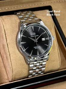 Pablo Raez 1pc Classicla Summer Accessories Man Watch Business Wristwatch For Gentleman Vintage Montre Stainless Steel Bracelets Chain IPS Silver Case Luxury Black Soft & Comfortable Microfiber Leather Fashion Metal Feeling Dial Design Calendar Top Brand New AAA Reloj 50M Waterproof Male Quartz Wristwatch
